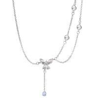 Titanium Steel Necklace with 5.2cm extender chain Butterfly platinum color plated fashion jewelry & micro pave cubic zirconia & for woman silver color Length Approx 35 cm Sold By PC