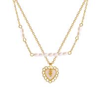 Titanium Steel Necklace, with Plastic Pearl, with 5.8cm extender chain, Heart, gold color plated, Double Layer & fashion jewelry & for woman, golden, 12mm, Length:Approx 37.2 cm, Approx 45 cm, Sold By PC