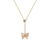 Titanium Steel Necklace with White Shell with 5cm extender chain Butterfly gold color plated fashion jewelry & micro pave cubic zirconia & for woman golden 10mm Length Approx 43.3 cm Sold By PC