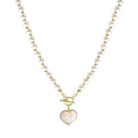 Plastične biserna ogrlica, Plastična Pearl, s Cink Alloy, Srce, visokokvalitetan zlatna boja pozlatom, modni nakit & micro utrti kubni cirkonij & za žene, bijel, Dužina Približno 44.7 cm, Prodano By PC