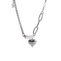 Titanium Steel Necklace with 3.6cm extender chain Heart silver color plated fashion jewelry & for woman silver color 19mm Length Approx 17.2 cm Sold By PC