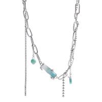Titanstahl Halskette, mit Acryl, mit Verlängerungskettchen von 5.8cm, hochwertige Silber Farbe verzinkt, Modeschmuck & für Frau, Silberfarbe, Länge:ca. 45.7 cm, verkauft von PC
