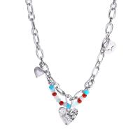 Titanium Steel Necklace, with Acrylic, with 6cm extender chain, Heart, high quality silver color plated, fashion jewelry & micro pave cubic zirconia & for woman, silver color, Length:Approx 40.3 cm, Sold By PC