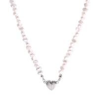 Plastic Pearl Necklace with Zinc Alloy Heart high quality silver color plated fashion jewelry & for woman white Length Approx 45 cm Sold By PC