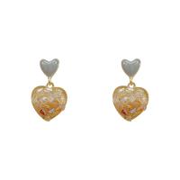 Zinc Alloy Drop Earrings Heart high quality gold color plated fashion jewelry & for woman & enamel golden nickel lead & cadmium free Sold By Pair
