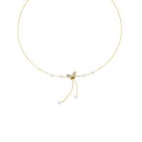 Plastic Pearl Necklace Zinc Alloy with Plastic Pearl with 7cm extender chain Butterfly gold color plated fashion jewelry & micro pave cubic zirconia & for woman golden nickel lead & cadmium free Length Approx 43 cm Sold By PC