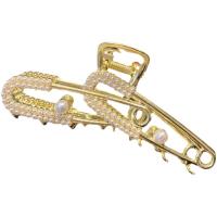 Hair Claw Clips, Tibetan Style, with Plastic Pearl, gold color plated, fashion jewelry & for woman, golden, nickel, lead & cadmium free, 110mm, Sold By PC