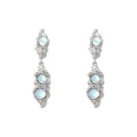 Zinc Alloy Drop Earrings with Sea Opal silver color plated fashion jewelry & for woman silver color nickel lead & cadmium free 55mm Sold By Pair
