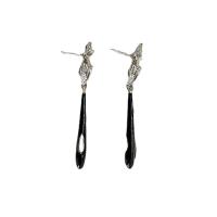 Zinc Alloy Drop Earrings with Plastic Pearl Hand silver color plated fashion jewelry & for woman black nickel lead & cadmium free 58mm Sold By Pair