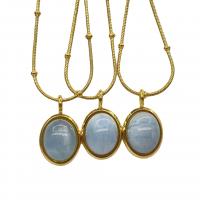 Natural Gemstone Necklace Titanium Steel with Aquamarine 18K gold plated fashion jewelry & Unisex Length 47 cm Sold By PC