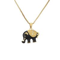 Cubic Zircon Micro Pave Brass Necklace, Elephant, gold color plated, micro pave cubic zirconia & for woman & enamel, more colors for choice, 22x20mm, Length:Approx 17.7 Inch, Sold By PC