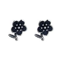 925 Sterling Silver Stud Earrings, Flower, polished, fashion jewelry & for woman, 7mm, Sold By Pair