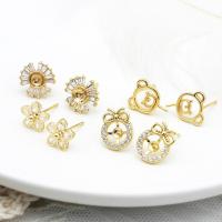 Brass Earring Stud Component, 18K gold plated, DIY & different styles for choice & micro pave cubic zirconia, Sold By Pair
