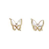 Shell Connector Brass with White Shell Butterfly 18K gold plated & micro pave cubic zirconia Sold By PC