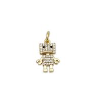 Cubic Zirconia Micro Pave Brass Pendant, Robot, 18K gold plated, different styles for choice & micro pave cubic zirconia, 18.50x12x6.50mm, Sold By PC