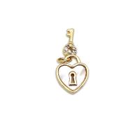 Natural White Shell Pendants Brass with White Shell Lock and Key 18K gold plated micro pave cubic zirconia Sold By PC