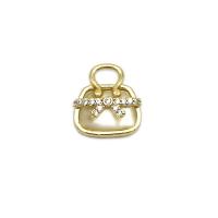 Natural White Shell Pendants, Brass, with White Shell, Handbag, 18K gold plated, micro pave cubic zirconia, 12x13mm, Sold By PC