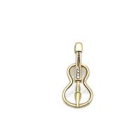 Natural White Shell Pendants, Brass, with White Shell, Violin, 18K gold plated, micro pave cubic zirconia, 10x22mm, Sold By PC