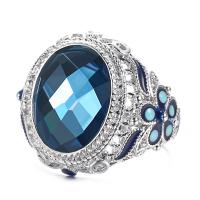 Vještački dijamant Ring Finger, Mesing, srebrne boje pozlaćen, modni nakit & različite veličine za izbor & za žene & emajl & s Rhinestone, nikal, olovo i kadmij besplatno, 22mm, Prodano By PC