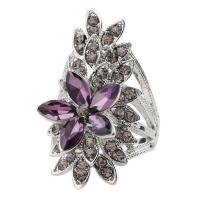 Rhinestone Finger Ring Zinc Alloy with Glass Rhinestone platinum color plated fashion jewelry & for woman & with rhinestone purple nickel lead & cadmium free 37mm Sold By PC