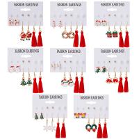 Christmas Earrings, Tibetan Style, with Plastic Pearl, 6 pieces & Christmas Design & different styles for choice & for woman & enamel, nickel, lead & cadmium free, Sold By Set
