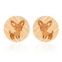 Wood Pendants with 304 Stainless Steel Round hot stamping fashion jewelry & for woman original color 12mm Sold By Pair