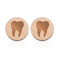 Wood Pendants, with 304 Stainless Steel, Round, hot stamping, fashion jewelry & for woman, original color, 12mm, Sold By Pair