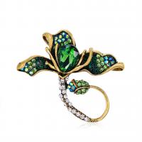 Rhinestone Brooch Zinc Alloy with Crystal Lotus gold color plated Unisex & faceted & with rhinestone green nickel lead & cadmium free Sold By PC