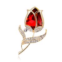 Crystal Brooch, Tibetan Style, with Crystal, Tulip, gold color plated, for woman & faceted & with rhinestone, more colors for choice, nickel, lead & cadmium free, 31x56mm, Sold By PC