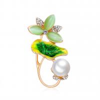 Enamel Brooch Zinc Alloy with Plastic Pearl Lotus gold color plated Unisex & with rhinestone mixed colors nickel lead & cadmium free Sold By PC