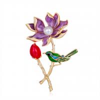 Enamel Brooch, Tibetan Style, with Plastic Pearl, Lotus, gold color plated, Unisex, mixed colors, nickel, lead & cadmium free, 43x66mm, Sold By PC