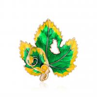 Tibetan Style Brooches, Maple Leaf, anoint, for woman & hollow, green, nickel, lead & cadmium free, 43x45mm, Sold By PC
