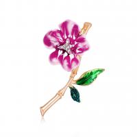 Tibetan Style Brooches, Flower, gold color plated, Unisex & enamel, pink, nickel, lead & cadmium free, 33x49mm, Sold By PC