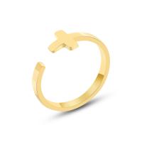 Titanium Steel Finger Ring Cross Vacuum Ion Plating Unisex golden 7.50mm US Ring Sold By PC
