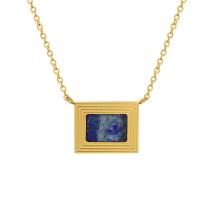 Titanium Steel Necklace, with Lapis Lazuli, with 5cm extender chain, Rectangle, Vacuum Ion Plating, for woman, blue, 15x12mm, Length:Approx 43 cm, Sold By PC