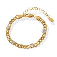 Bracelet d'acier titane, avec zircon cubique, avec 5cm chaînes de rallonge, pour femme, doré, 5mm, Longueur:Environ 16 cm, Vendu par PC