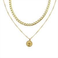 Titanium Steel Necklace, with 5cm extender chain, Flat Round, Vacuum Ion Plating, Double Layer & for woman, golden, 15mm, Length:Approx 36 cm, Approx 39 cm, Sold By PC