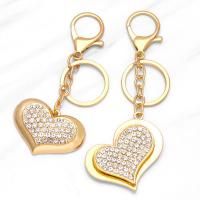 Zinc Alloy Key Clasp Heart gold color plated & for woman & with rhinestone golden nickel lead & cadmium free Length 4 Inch Sold By PC