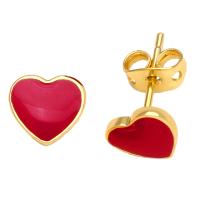 Brass Stud Earring, Heart, gold color plated, for woman & enamel, more colors for choice, nickel, lead & cadmium free, 8x8mm, Sold By Pair