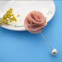Plastic perle broche, Klud, med jern pin & Plastic Pearl, Flower, sølvfarvet forgyldt, for mennesket, flere farver til valg, 88mm, Solgt af PC
