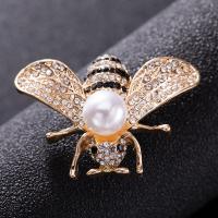 Plastic Pearl Brooch, Tibetan Style, Bee, gold color plated, for woman & with rhinestone, more colors for choice, nickel, lead & cadmium free, 30x38mm, Sold By PC