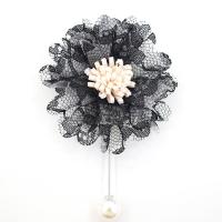 Kunststoffperlenbrosche, Spitze, mit Eisenstift & Kunststoff Perlen, Blume, silberfarben plattiert, für Frau, keine, 68-70mm, verkauft von PC