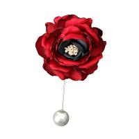 Plastic perle broche, Klud, med jern pin & Plastic Pearl, Flower, sølvfarvet forgyldt, Koreansk stil & for kvinde, flere farver til valg, 98mm, Solgt af PC