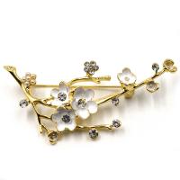 Rhinestone Brooch Zinc Alloy with Plastic Pearl Plum Blossom gold color plated for woman & enamel & with rhinestone golden nickel lead & cadmium free Sold By PC