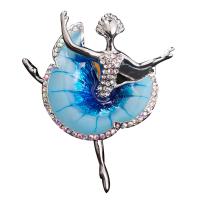 Enamel Brooch Zinc Alloy Girl silver color plated for woman & with rhinestone blue nickel lead & cadmium free Sold By PC