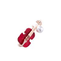 Plastic perle broche, Zinc Alloy, med Plastic Pearl, Violin, guldfarve belagt, for kvinde & med rhinestone, rød, nikkel, bly & cadmium fri, 50x20mm, Solgt af PC