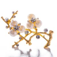 Plastové perly brož, Zinek, s Plastové Pearl, Kvetoucí švestka, barva pozlacený, pro ženy & s drahokamu, zlatý, nikl, olovo a kadmium zdarma, 50x50mm, Prodáno By PC