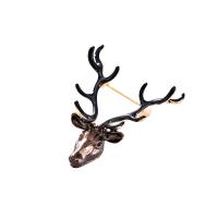 Enamel Brooch, Tibetan Style, Antlers, gold color plated, for woman & with rhinestone, golden, nickel, lead & cadmium free, 57x43mm, Sold By PC