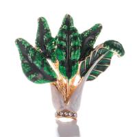 Enamel Brooch Zinc Alloy Cabbage gold color plated for woman & with rhinestone green nickel lead & cadmium free Sold By PC