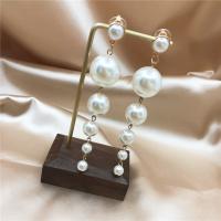 Boucles d'oreilles en alliage de zinc, avec perle de plastique, bijoux de mode & pour femme, protéger l'environnement, sans nickel, plomb et cadmium, 90mm, Vendu par paire